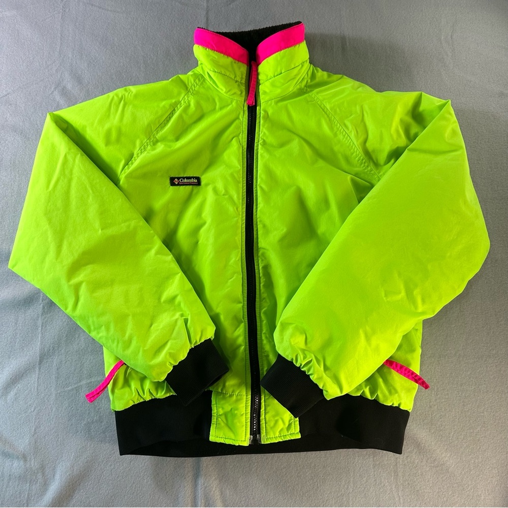 Vintage Columbia Neon Green Pink Bomber Jacket Men’s Large 90s Retro
